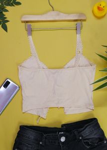 SHEIN ICON Tie Front Lace Trim Cami Top