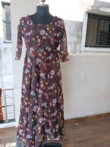 Floral Print Brown Dress