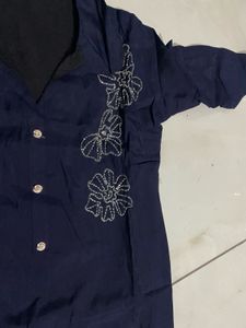 Navy Blue Kurta Set with Embellishments