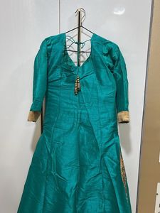 Teal &amp; Gold Embroidered Lehenga Choli