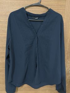 Elegant Navy Blue Pleated shirt