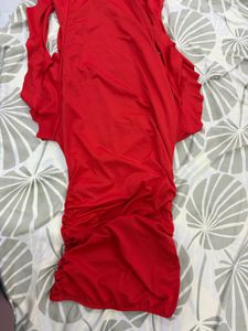 Red Strapless Ruffle Dress