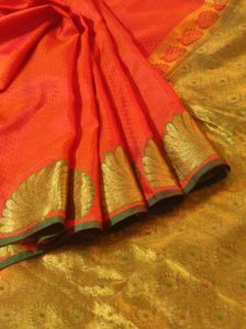 Vibrant Orange &amp; Gold Silk Saree