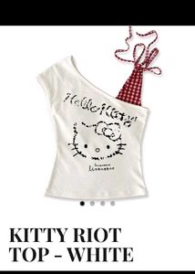 Combo Y2k All eyes on me top+ white hello kitty
