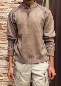 Men's Brown Zip Neck Sweater