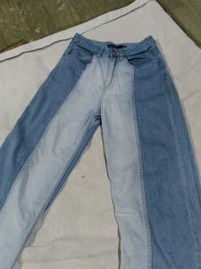 Two-Tone Wide Leg Jeans