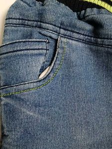 kids Distressed Denim Shorts with "Stay Positive"