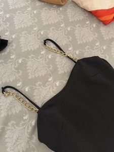 Chic Black Chain Strap Mini Dress