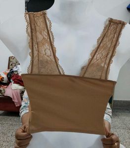 SHEIN Nude Beige Floral Lace Trim V-Neck Bralette