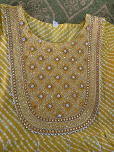 Yellow Bandhani Lehriya Jaipuri Kurta