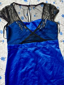 Royal Blue Sheath Dress with Lace Sleeves