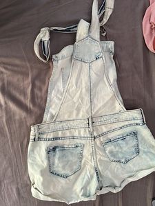 Light Wash Denim Overall Shorts