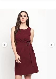 Annabelle Plus Size Wine Dress with Belt Detail