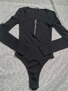 Black Zip Front Bodysuit