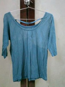 Teal 3/4 Sleeve Open Back Top
