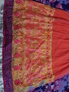 Beautiful Orange &amp; Pink Semi stiched Gown