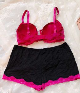Lace Trimmed Bra &amp; Shorts Set