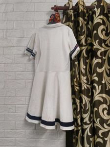 Cute Korean style White Dress with Navy Trim