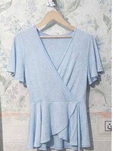 Baby Blue Striped Wrap Top