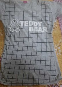 Cute "Teddy Bear" Grid Print Casual Cotton Tee