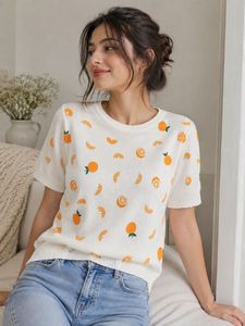 Cute Orange Print Knit Top 🍊