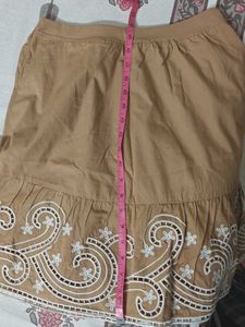 Tan Skirt with Embroidered Hem
