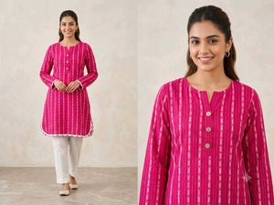 Vibrant Pink Striped Kurta