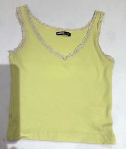 Lime Green Lace Trim Tank Top