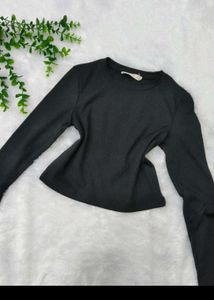 Ribbed Black Long Sleeve Top