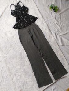♥️Chic Black Floral Top &amp; Grey Trousers Set♥️