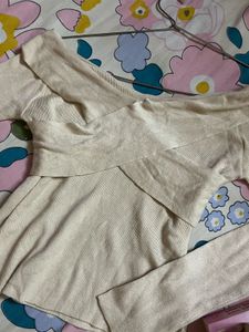 Cream One-Shoulder Knit Top