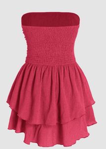 Solid Ruched Bust Ruffle Tube Dress In Pink