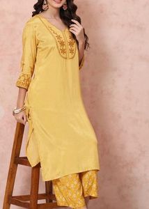 Yellow Embroidered Kurta and Palazzo Set