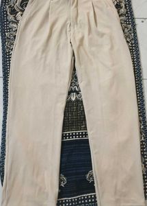 Beige Wide Leg Trousers