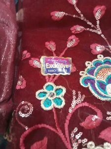 Embroidered Maroon Saree