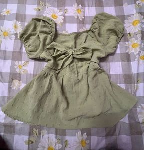 Cute Green Puff Sleeve Dress