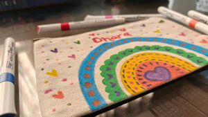 Hand-Painted Rainbow Pencil Pouch