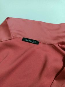 Plus Size Rose Pink Made In Italy Satin Wrap Dress
