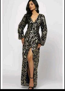 Glamorous Black & Gold Print Maxi Dress