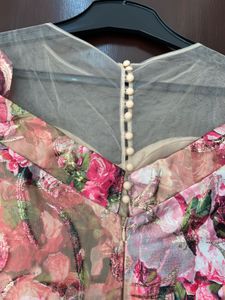 Pink Floral Print Evening Gown