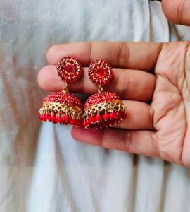 Red Stone Jhumkas