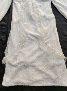 korean fur White Lace Detail Long Dress