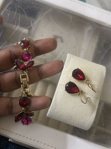 Elegant Gemstone Bracelet and Earrings Set