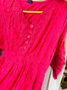 Vibrant Tode Pink Embroidered One piece