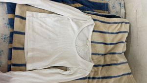 White Ribbed Long Sleeve Top