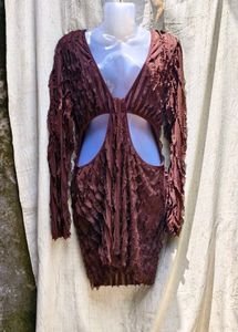 I. Unique Textured Brown Mini Dress
