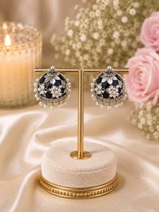 Exquisite Pearl &amp; Black Jhumkas