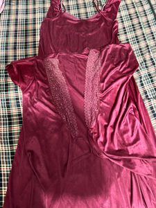 Maroon Satin Nightgown & Robe Set