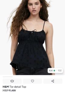 H&M Black Tie-Detail Eyelet Top