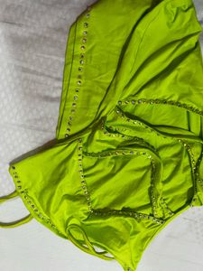 Lime Green Embellished Mini Dress
